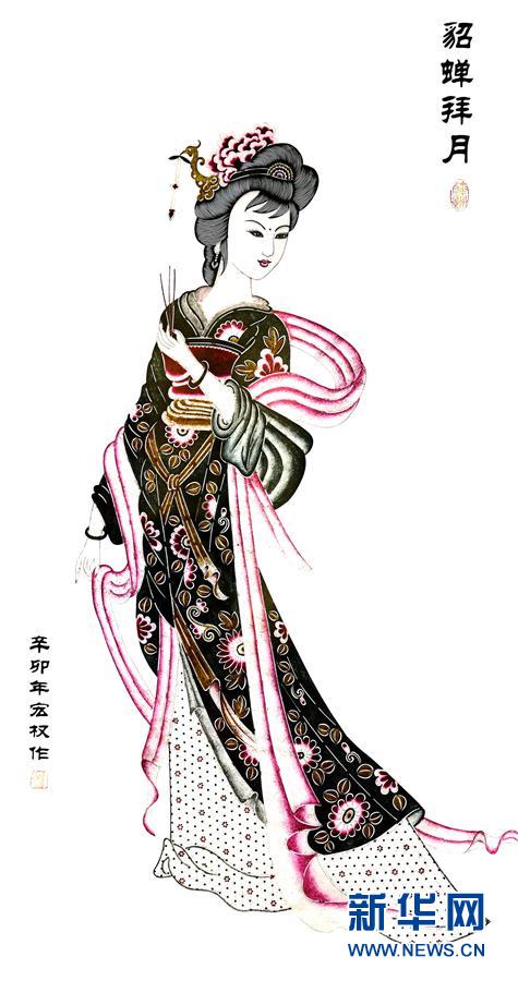 渭南市华州区薛宏权的影子坊拍摄的薛宏权皮影雕刻作品《貂蝉拜月》