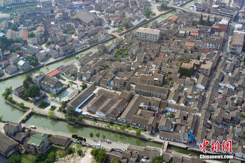 航拍宜兴周铁古镇 明清建筑星罗棋布