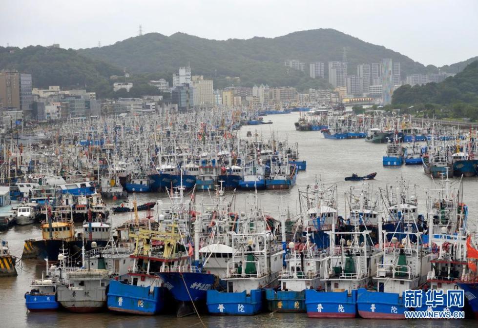 7月22日,大量渔船停靠在浙江省舟山市沈家门渔港.