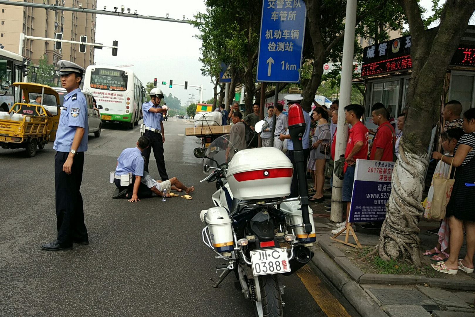 老人被车撞倒 交警双膝跪滚烫地面搀扶_图片频道__中国青年网