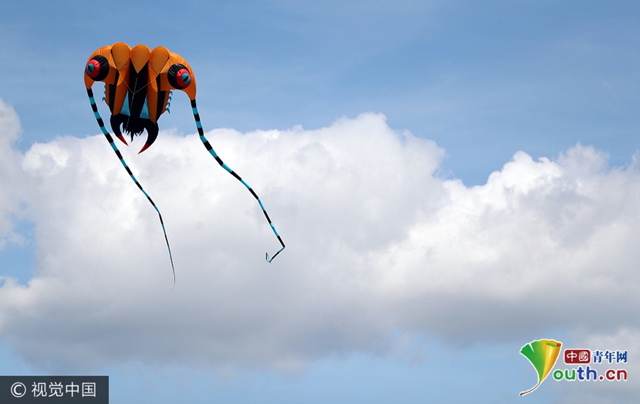 英国举办风筝节 各类风筝天空中"自由飞翔"