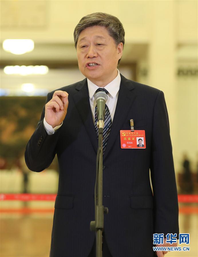 张瑞敏代表接受采访.新华社记者陈建力摄