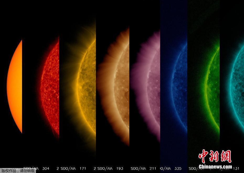 不同紫外线波长下的太阳表面 色彩令人着迷