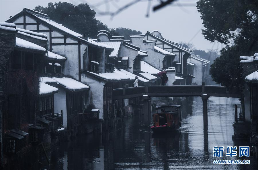 被白雪覆蓋的烏鎮民居(1月28日攝).