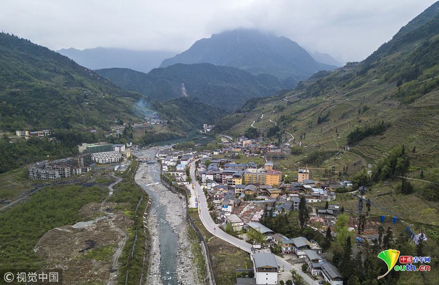 汶川大地震十周年:航拍映秀遗址新貌