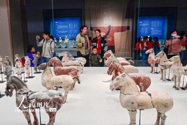 2024年3月30日，家长带领孩子在山东省青州博物馆参观。